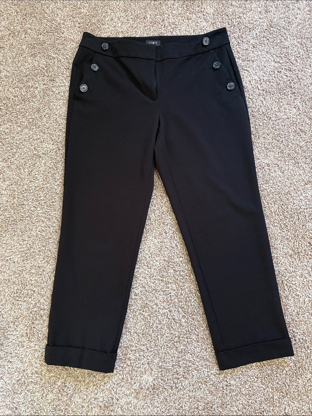 LOFT Black Button-Accent Cropped Pants